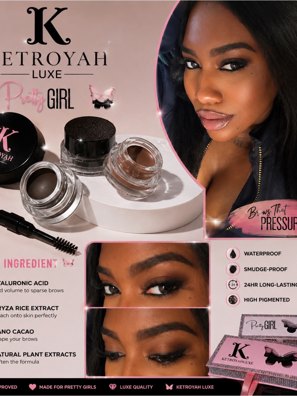 Ketroyah Luxe Pretty Girl Waterproof Brow Pomade - Pink-Toned Brown